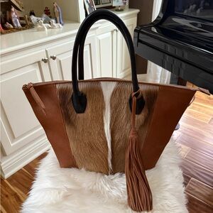 Kulu Bags Leather and Fur Tote.